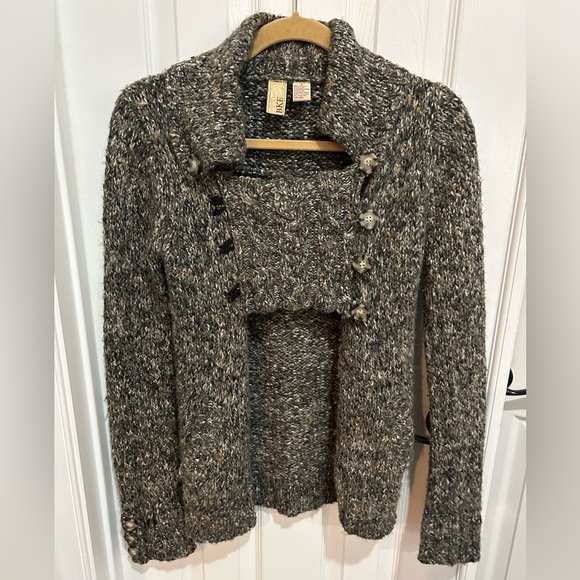 BKE Gray Speckled Button Front Collared Open Cardigan Sweater S - Picture 2 of 5